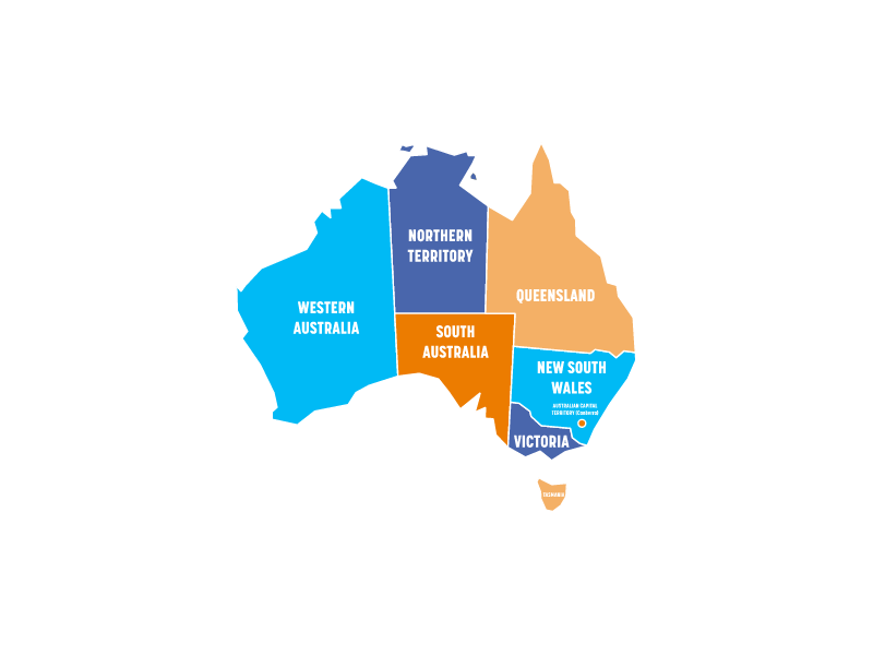 Map of Australia with regions